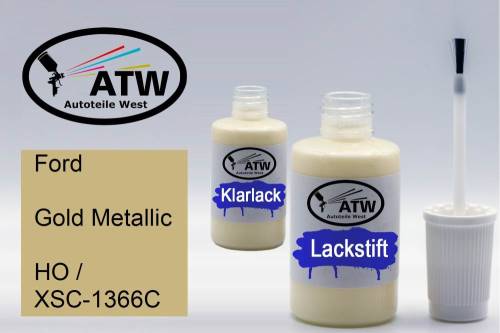 Ford, Gold Metallic, HO / XSC-1366C: 20ml Lackstift + 20ml Klarlack - Set, von ATW Autoteile West.